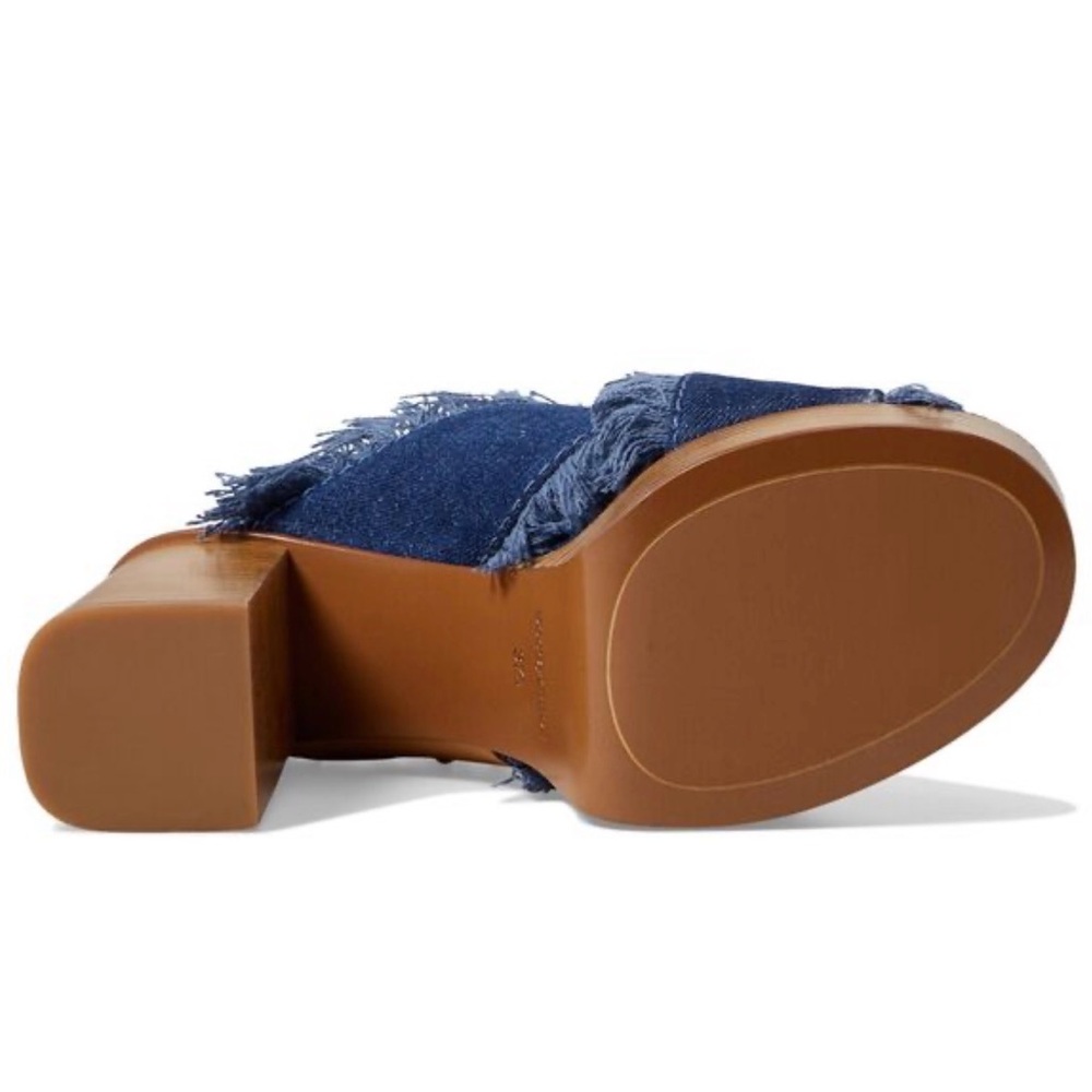 Anthropologie See by Chloe Denim Platform Mule Slide Sandal Frayed 38 NEW - Picture 3 of 8